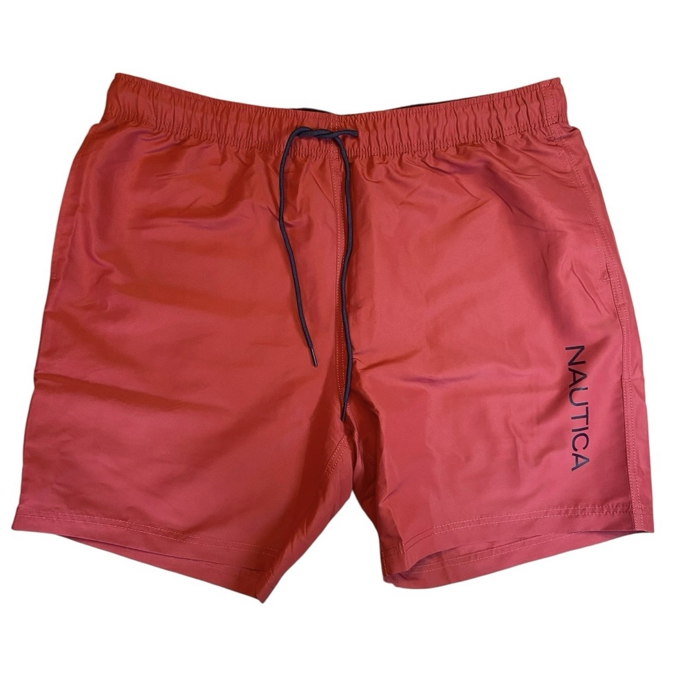 Nautica Swim Trunk Shorts Mens Size XL Red Classic Fit Moisture Wicking 7.5 New